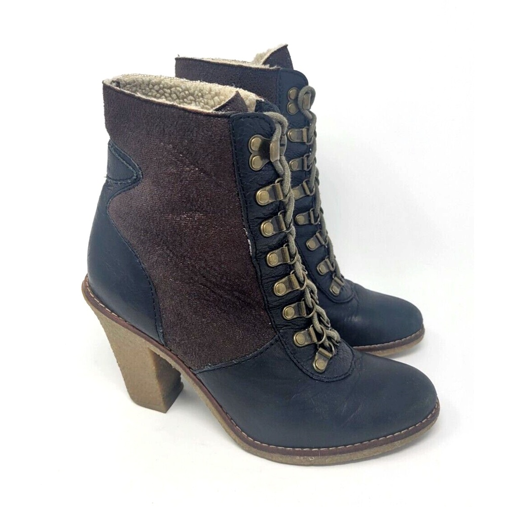 Sam Edelman Hiker Booties Size 7 Lace Up Block Heel Leather Suede Hybrid Urban